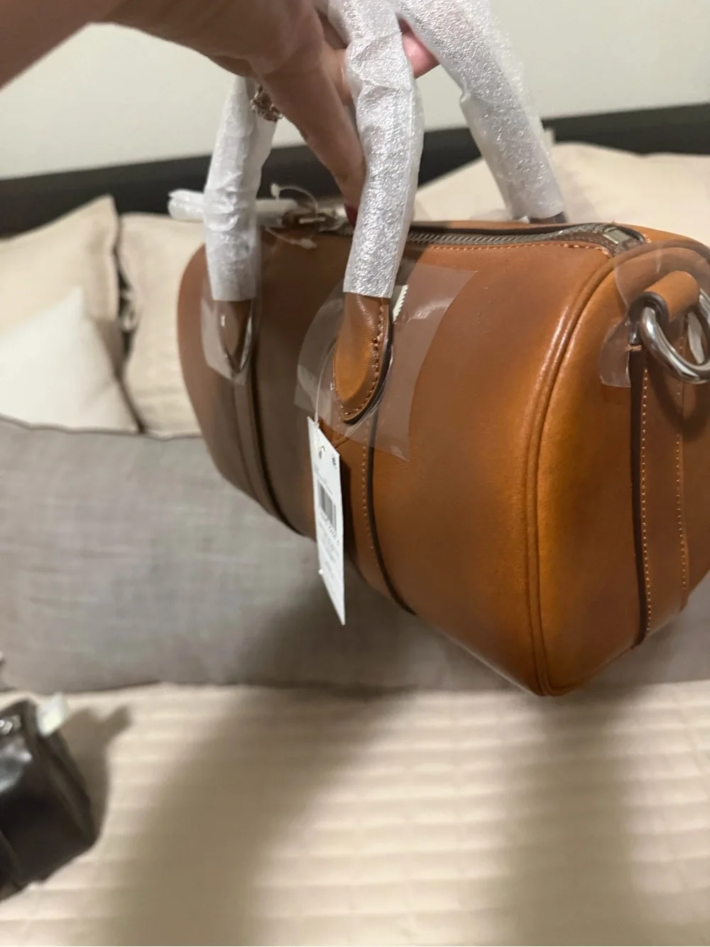 Coach Tan Leather Barrel Bag with Top Handles